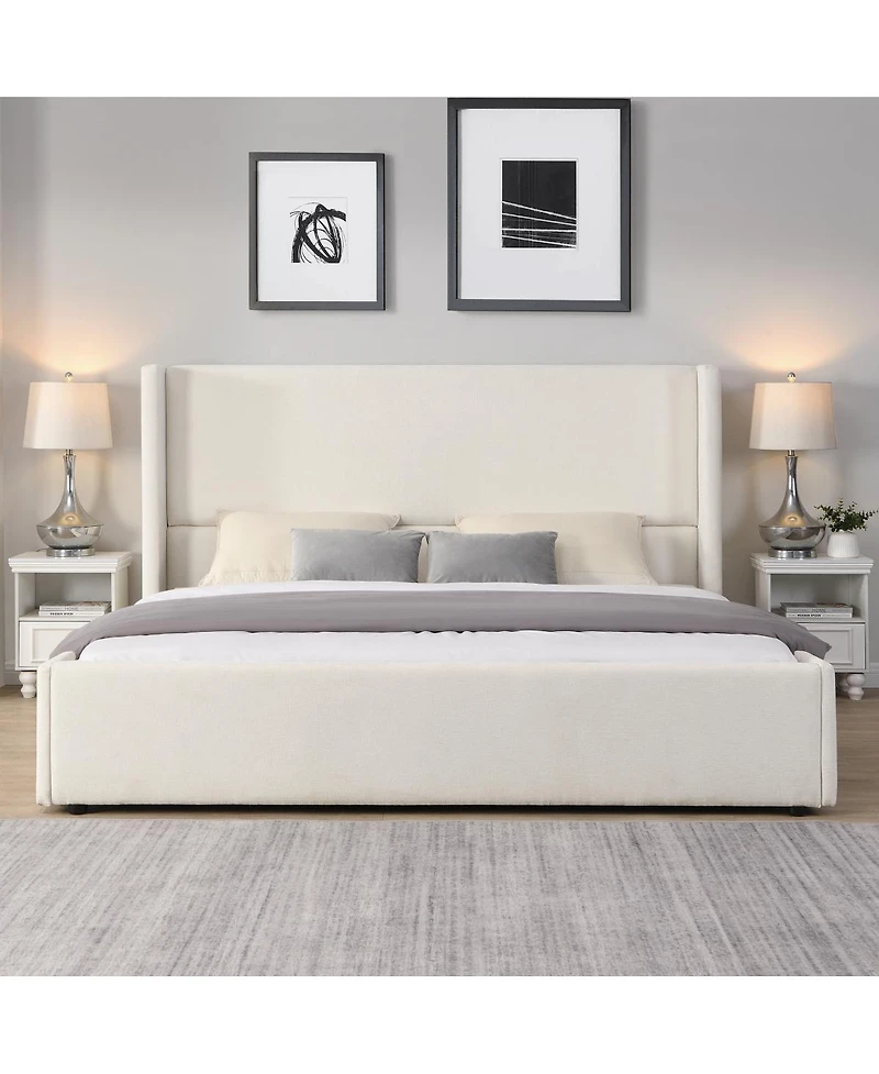 Streamdale Furniture Elegant Fabric Upholstered Bed with Tall Headboard, King.