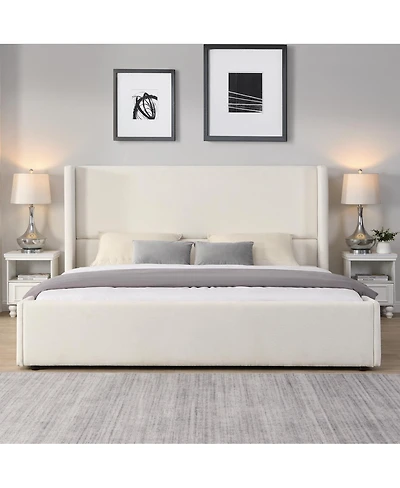 Streamdale Furniture Elegant Fabric Upholstered Bed with Tall Headboard, King.
