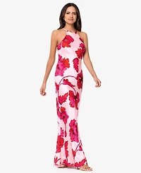 Xscape Women's Sleeveless Halter Neck Printed Long Dress