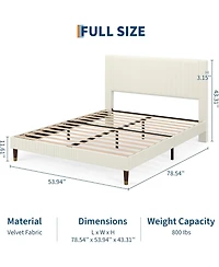 gaomon Corduroy Upholstered Platform Bed Frame with Headboard Minimalist Wood Slats Noise Free No Box Spring Needed