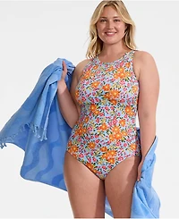 Lands' End Plus Tugless High Neck Portrait Back One Piece Swimsuit