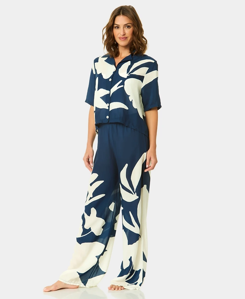 CeCe Women's Cabana Collared Neck Cover-Up Shirt