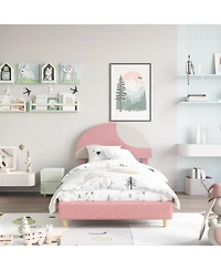 gaomon Modern Arch Boucle Twin Bed Frame Soft Pink and Beige Headboard Wooden Slats No Box Spring Cozy Bedroom