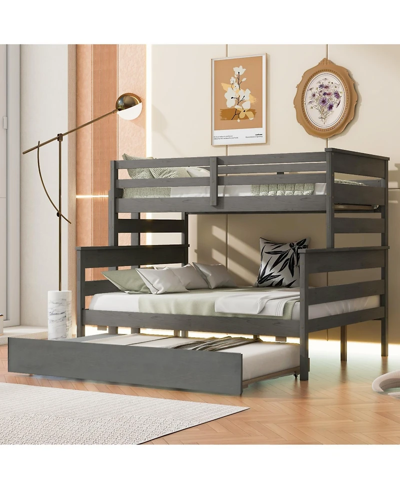 Streamdale Furniture Wood Twin over Full Bunk Bed with Twin Size Trundle