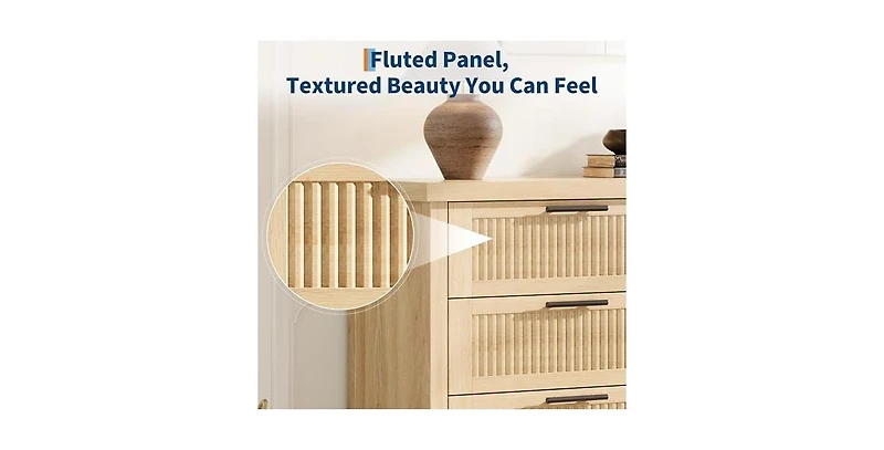 gaomon Fluted Dresser for Bedroom, 28.8'' Tall Chest of Drawers with 6 Storage Drawers, Modern Wood Clothing Organizer Cabinet