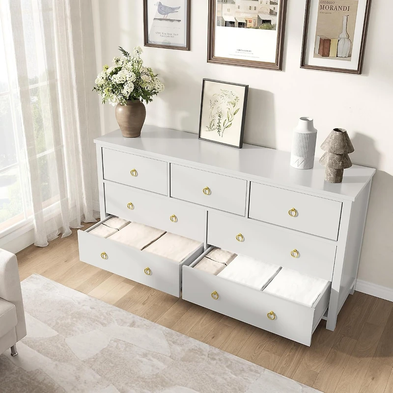 gaomon 7-Drawer Dresser with Gold Handles, Wood Chest of Drawers for Bedroom, Closet, Living Room & Hallway
