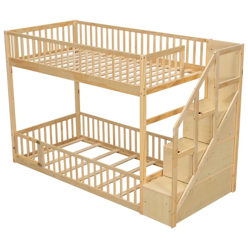 Streamdale Furniture Twin over Floor Bunk Bed, Ladder with Storage