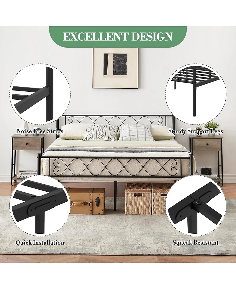 gaomon Queen Metal Platform Bed Frame With Headboard Storage Capacity Steel Slats Modern No Box Spring Easy Assembly