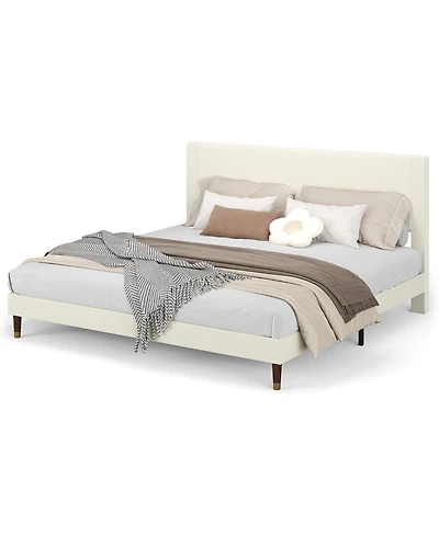 gaomon King Corduroy Platform Bed Frame with Headboard Minimalist Wood Slats No Box Spring Quiet Easy Assembly