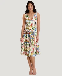 kensie Women's Printed V-Neck Midi Dress