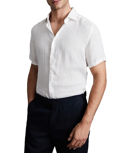 Reiss Men's Slim Fit Linen Button-Through Shirt