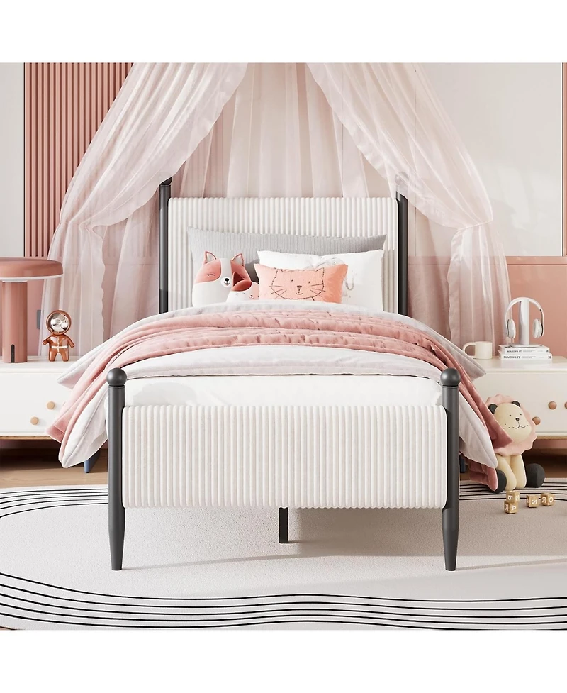 gaomon Upholstered Bed Frame - with Headboard, Soft Corduroy Fabric Platform Wooden Slats Support & Heavy Duty Feet