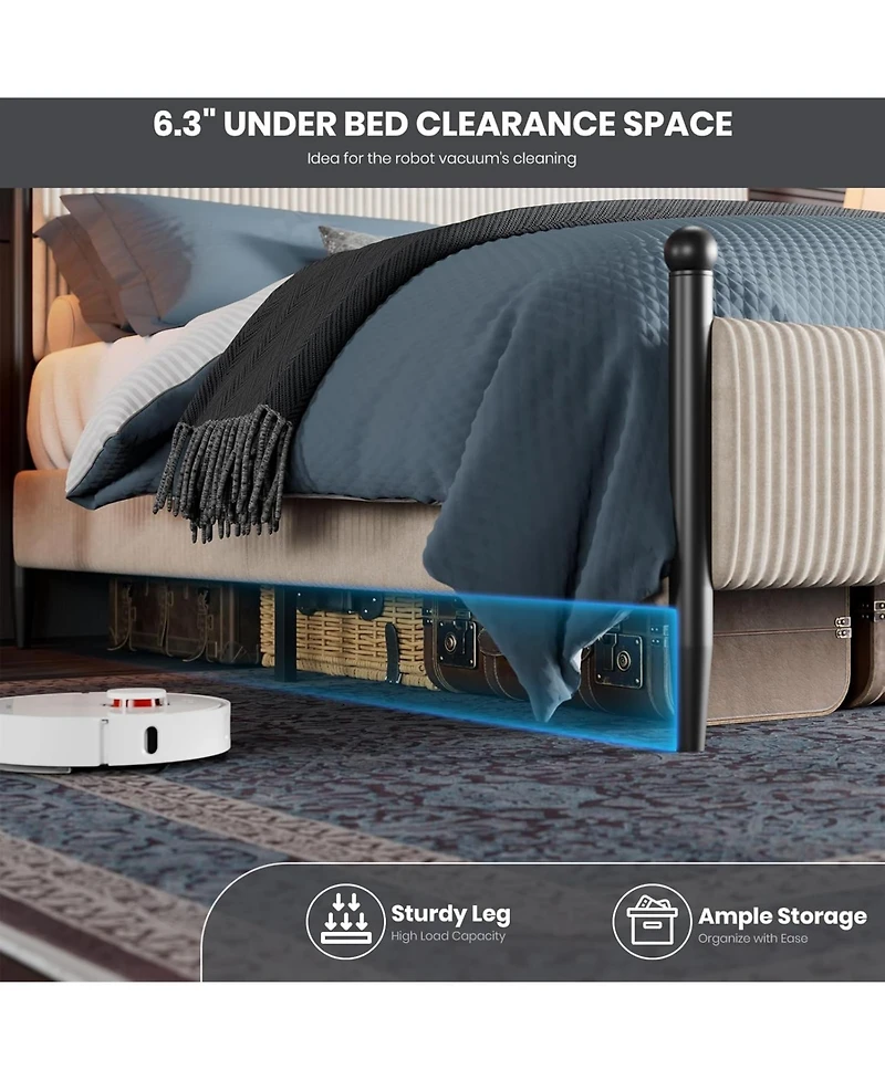 gaomon Upholstered Bed Frame - with Headboard, Soft Corduroy Fabric Platform Wooden Slats Support & Heavy Duty Feet