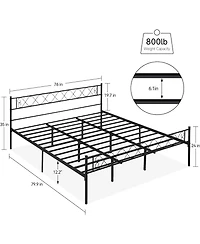 gaomon Metal Platform Bed Frame With Headboard Storage Capacity Steel Slats Modern No Box Spring Easy Assembly