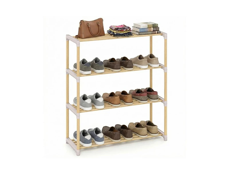 Slickblue 4 Tier Solid Wood Shoe Organizer with Open Slatted Storage