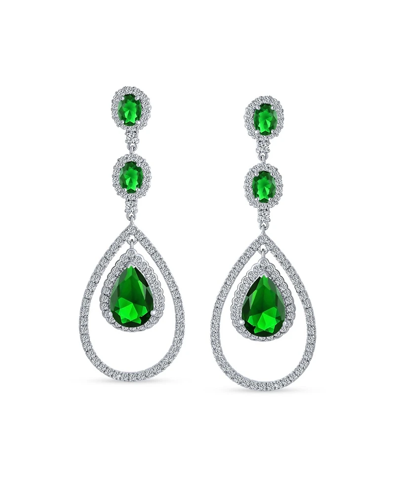 Bling Jewelry Cocktail Cubic Zirconia Double Halo Large Teardrop Cz Statement Chandelier Earrings