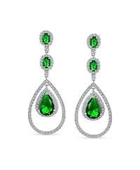 Bling Jewelry Cocktail Cubic Zirconia Double Halo Large Teardrop Cz Statement Chandelier Earrings