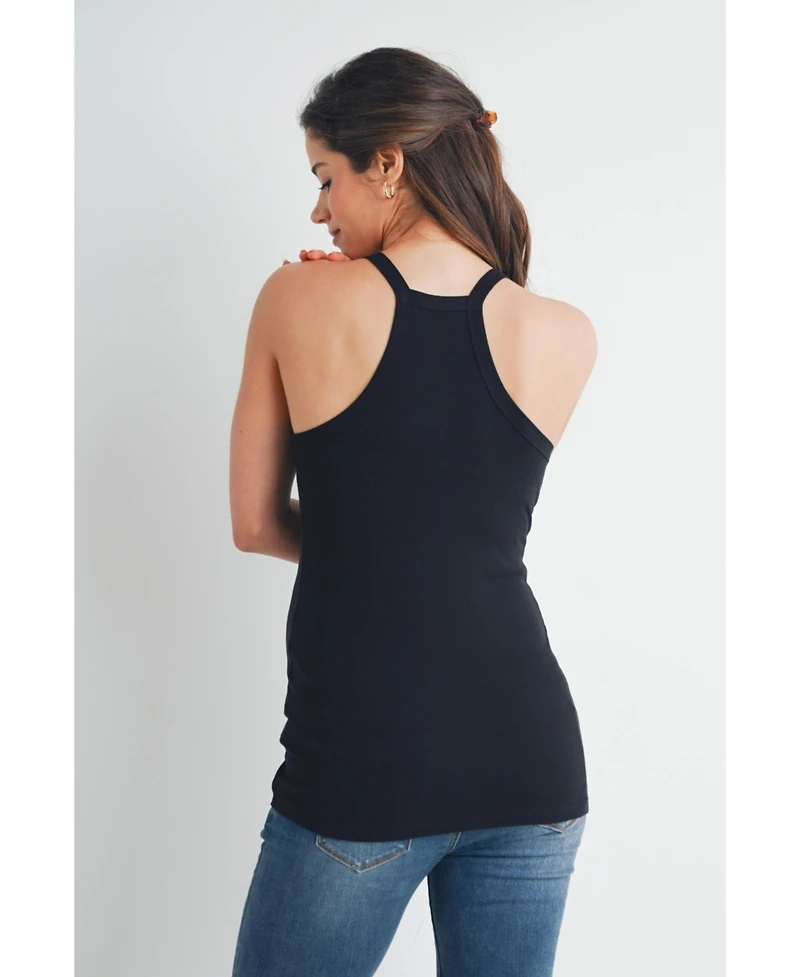Hello Miz Maternity Sleeveless Ribbed V-Neck Racerback Tank Top