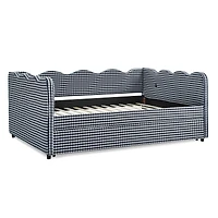 Streamdale Furniture Cozy Gingham Daybed with Twin Trundle, Usb Port, Linen Fabric