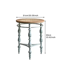 Streamdale Furniture Rustic Wooden Carved Coffee Table, Round End Table For Living Room