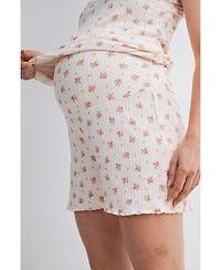 Hello Miz Maternity Ribbed Floral Lounge Set with Shorts and Top