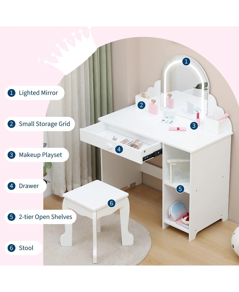gaomon Kids Vanity Set with Adjustable Lighted Mirror and Stool