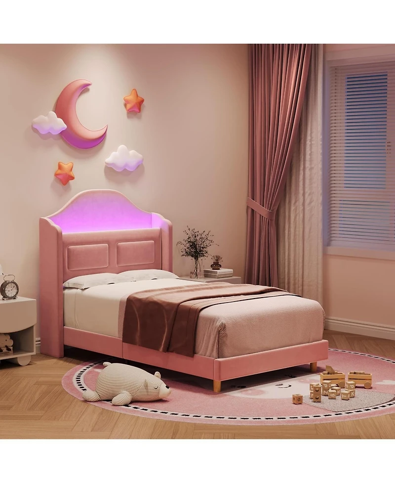 gaomon Twin Bed Frame With Headboard Velvet Wingback Platform Easy Assembly Noise Free No Box Spring