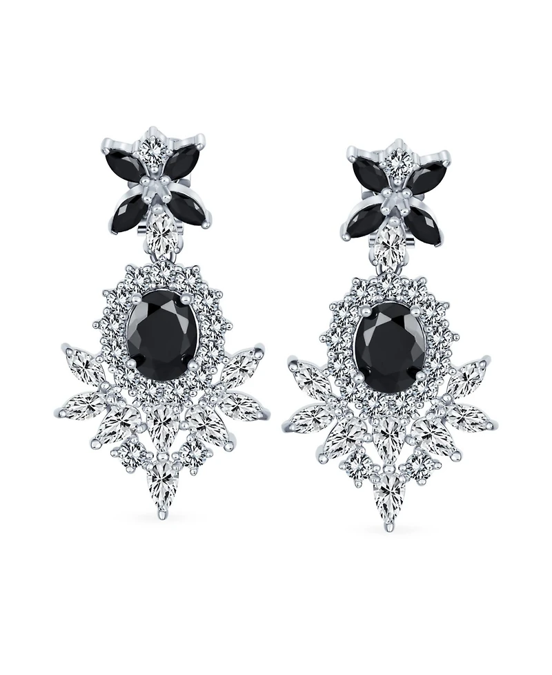 Bling Jewelry Cocktail Leaf Motif Cubic Zirconia Black White Blue Cz Chandelier Clip-On Earrings