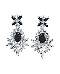 Bling Jewelry Cocktail Leaf Motif Cubic Zirconia Black White Blue Cz Chandelier Clip-On Earrings
