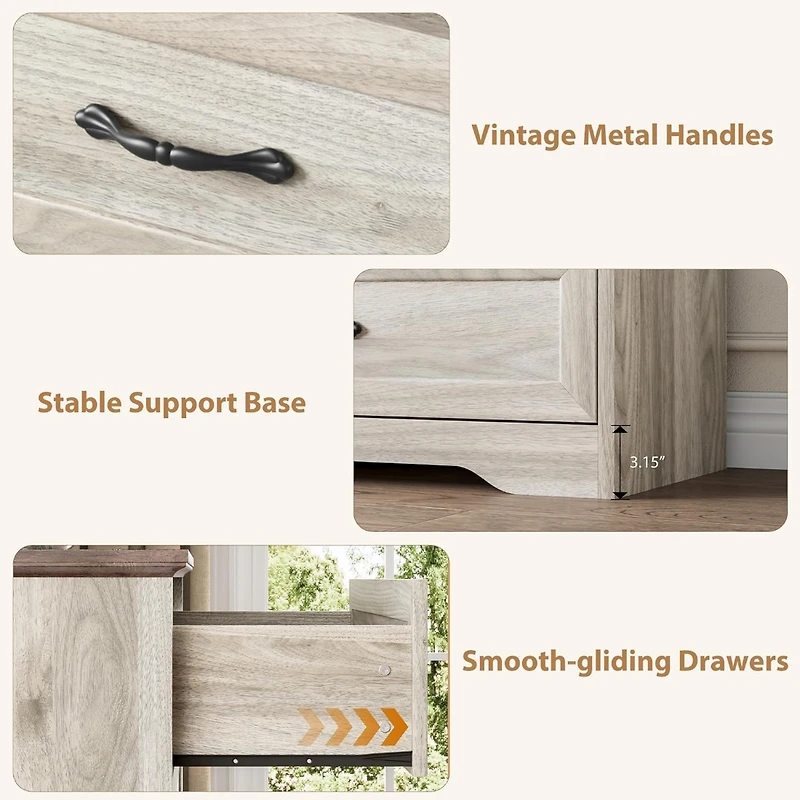 gaomon Farmhouse 5-Drawer Tall Dresser with Wide Metal Handles, Natural Wood Storage Chest for Bedroom & Living