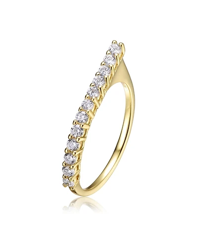 14k Yellow Gold Plated with Cubic Zirconia Waterfall Square Top Stacking Ring Sterling Silver
