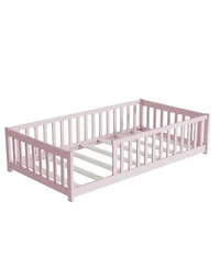 Streamdale Furniture Twin Floor Bed with Fence, Rubber Wood