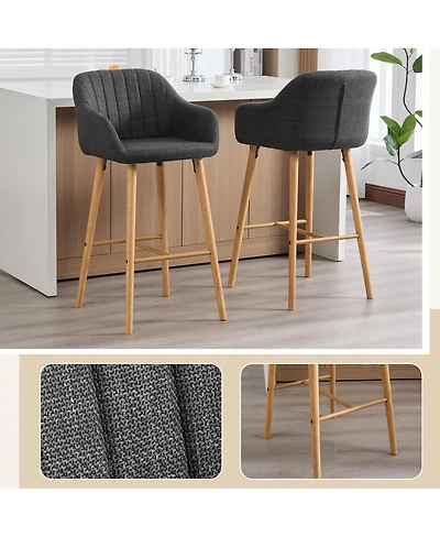 Streamdale Furniture Modern Linen Bar Stools Set of 2 with Back & Armrest