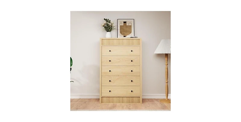 gaomon 5 Drawer Tall Dresser for Bedroom, 31.5" Wide Fluted Chest of Drawers, Modern Wood Storage Cabinet