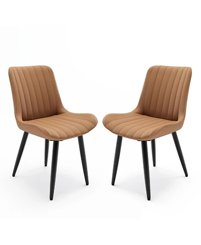 Streamdale Furniture Set of Modern Pu Leather Dining Chairs with Thick Cushions & Metal Legs