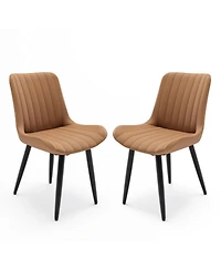 Streamdale Furniture Set of Modern Pu Leather Dining Chairs with Thick Cushions & Metal Legs