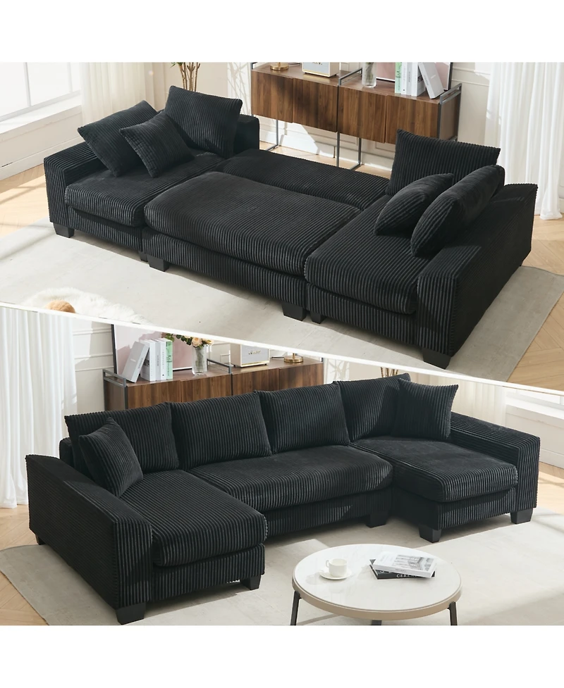 Streamdale Furniture U-Shaped Corduroy Sleeper Sofa Bed