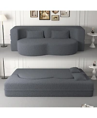 Streamdale Furniture Streamdale Convertible Teddy Fabric Foam Sleeper Sofa Bed with 2 Pillows