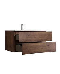 Streamdale Furniture 36" Walnut Wall-Mount Vanity w/ Ceramic Sink