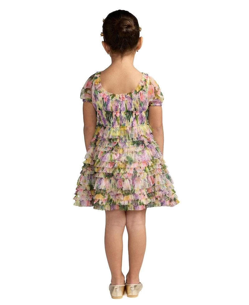 Mac Duggal Big Girls Floral Scoop Neck Ruffle Dress