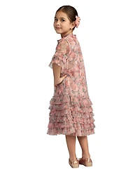 Mac Duggal Big Girls Floral Printed Short Sleeve Ruffle Dress