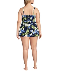 Lands' End Plus Square Neck Smocked Mini Swim Dress