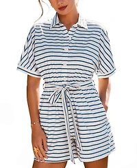 Cupshe Women's Collared Striped Romper
