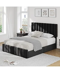 gaomon Full Upholstered Bed Frame 4 Drawers Adjustable Headboard Wood Slats No Box Spring