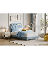 gaomon Twin Xl Bed Frame Storage Headboard Velvet Upholstered Platform Bed Kids Wood Slats Noise Free