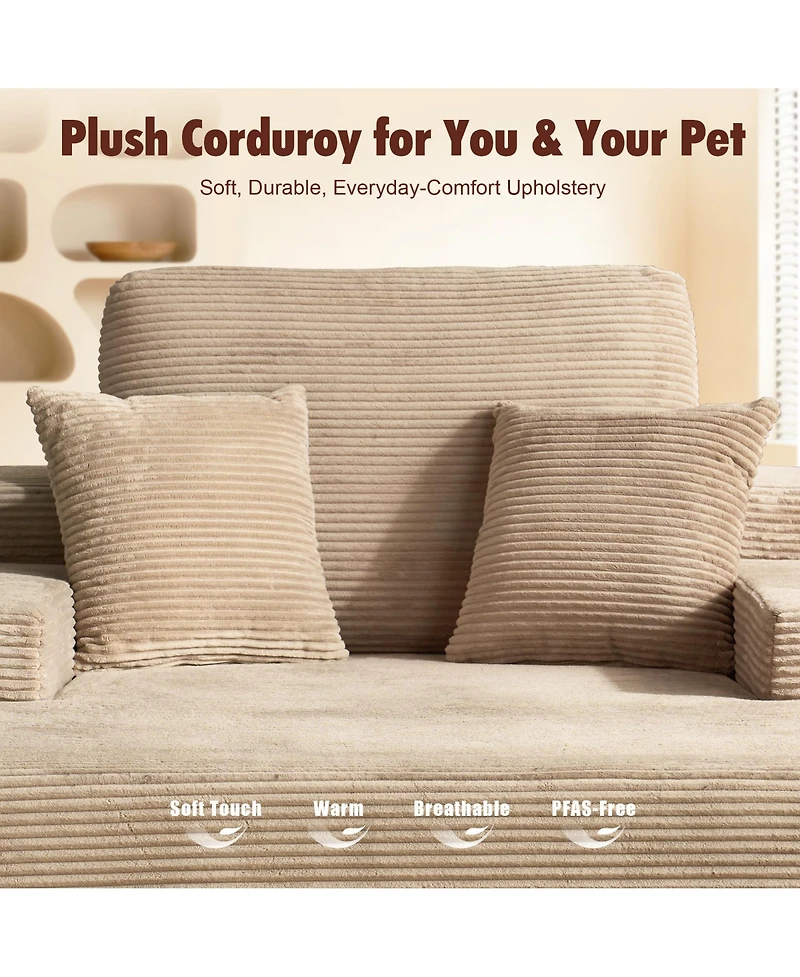 Xizzi Chaise Lounge Chair, Oversized Corduroy Upholstered Boneless Sofa Bed, Deep Seat Sleeper Cloud Couch for Living Room, No Assembly Required