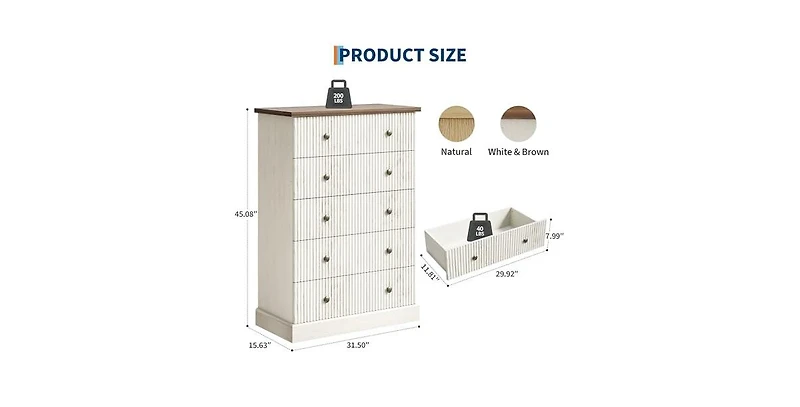 gaomon 5 Drawer Dresser for Bedroom, Tall Vertical Chest of Drawers