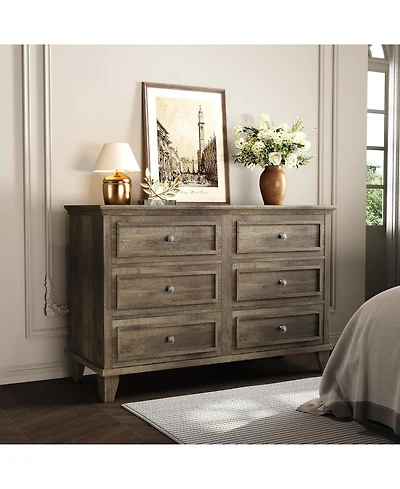 gaomon 6-Drawer Dresser, Wooden Storage Chest with Metal Handles, Large Wide Dresser Tv Stand