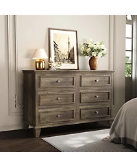 gaomon 6-Drawer Dresser, Wooden Storage Chest with Metal Handles, Large Wide Dresser Tv Stand