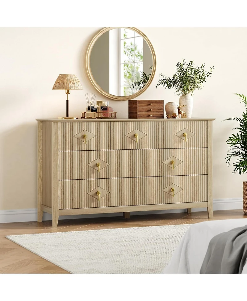 gaomon 54" Wide Fluted Dresser, 7 Drawer Modern Wood Storage Chest for Bedroom